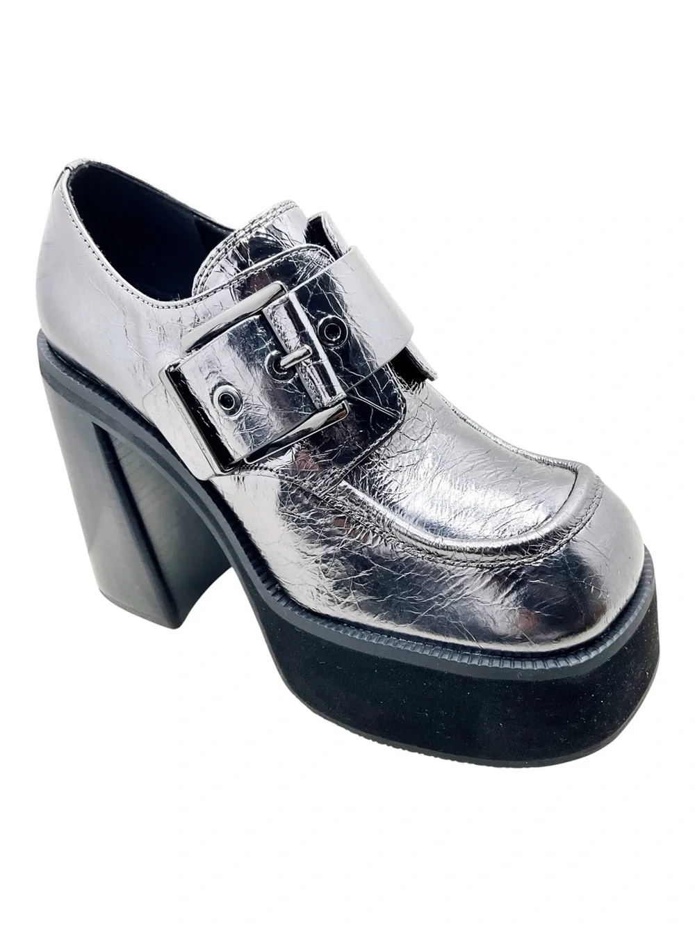 {MICHAEL Michael Kors} Colby Crackled Gunmetal Metallic Leather Platforms